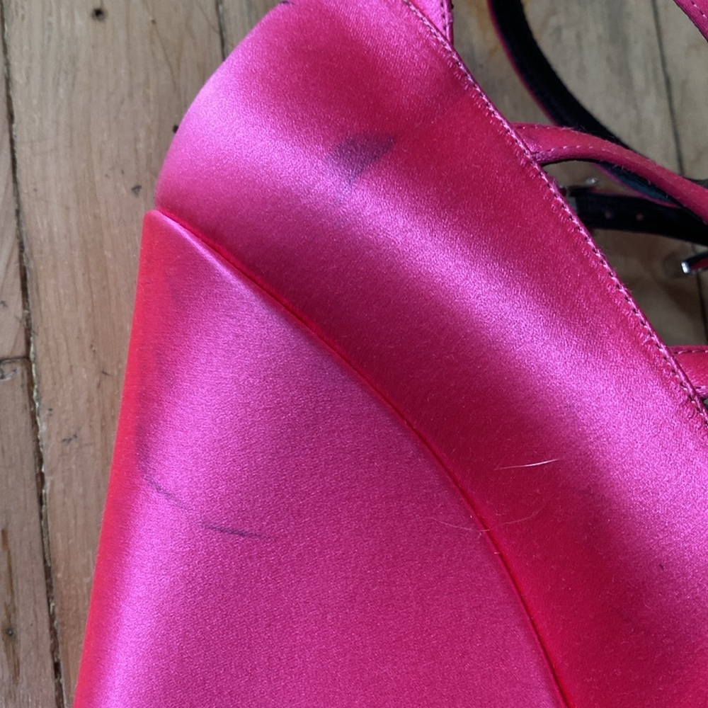 Versace Tempest Hot Pink Satin Platform Shoes - Picture 11 of 16